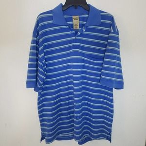 Scandia Woods Short Sleeve Pocket Polo Shirt Mens XLT Tall Blue Striped